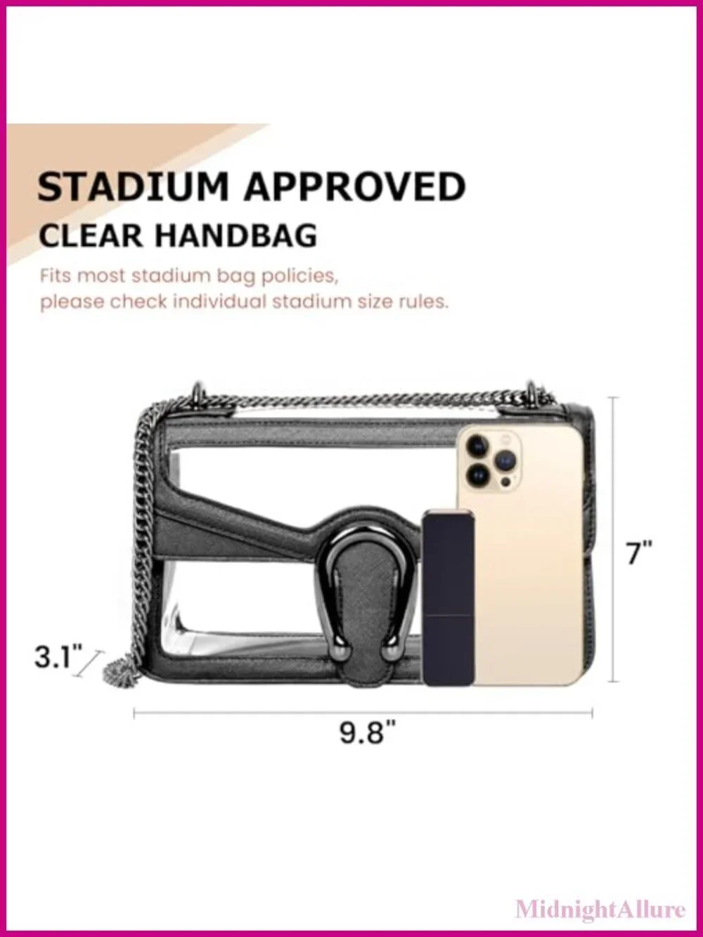 Clear PVC Stadium Approved Hobo Handbag Chain Strap Vegan Leather